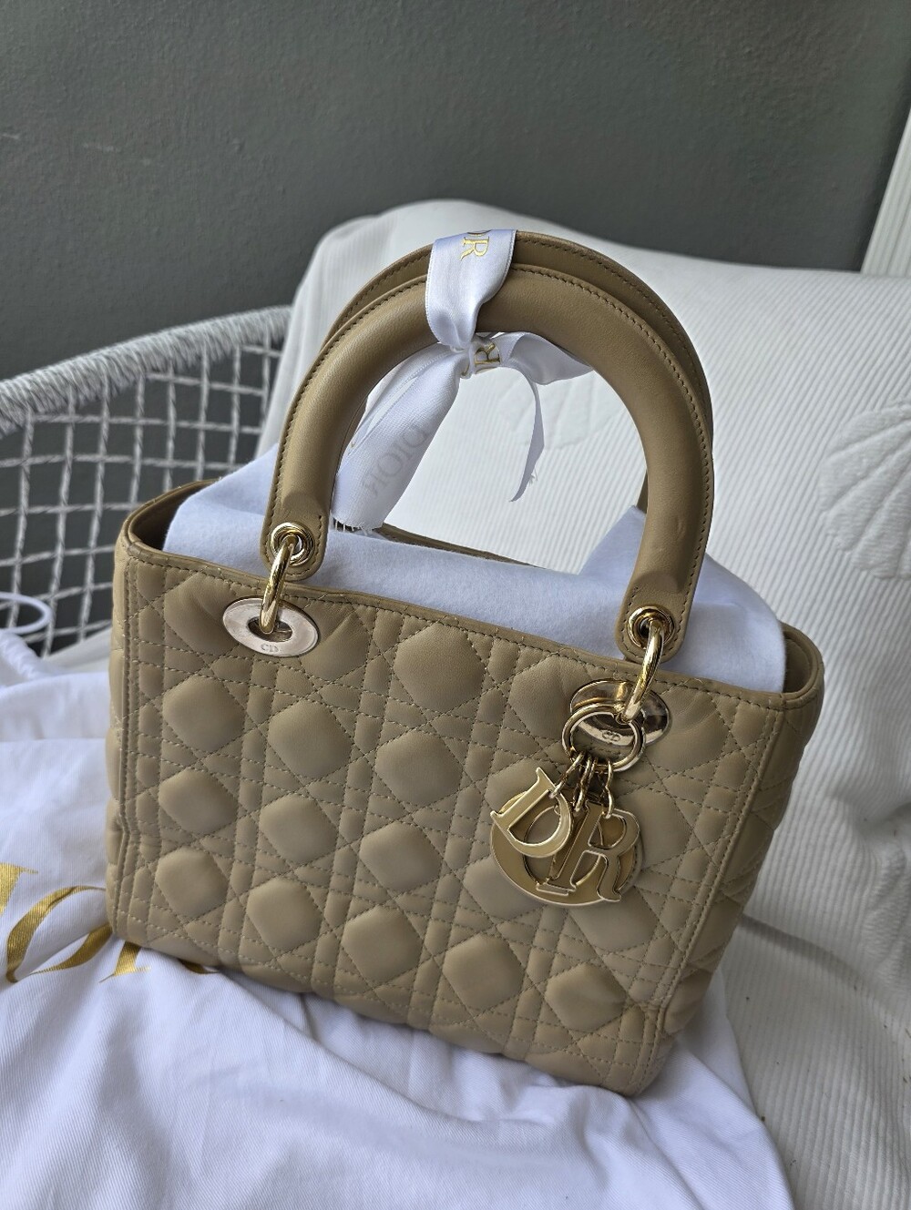 Dior Beige Lady Bag with Gold Hardware - Picture 14 of 16